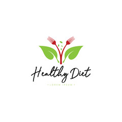 Healthy Diet Logo Template Vector on Isolated White Background