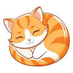 A sweet orange and white kitten curled up in a peaceful slumber with white background.