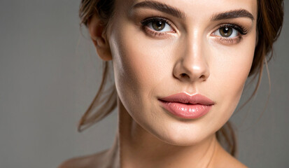Fototapeta premium Graceful portraits of a woman and a man with glowing skin and natural makeup. A concept suitable for beauty and skincare promotions. 