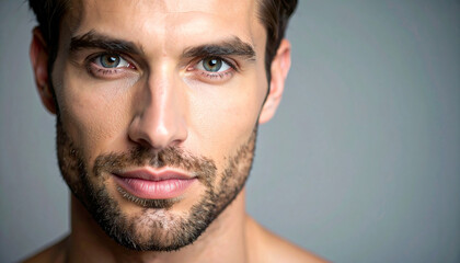 Obraz premium Graceful portraits of a man and a man with glowing skin and natural makeup. A concept suitable for beauty and skincare promotions. 