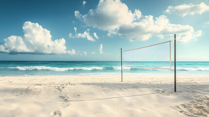 Sunlit Beach Volleyball Court by the Ocean, Perfect Summer Sports Getaway