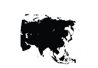 Asia silhouette. This image displays a black Asia map silhouette, representing the largest continent on Earth. Vector clipart illustration design.