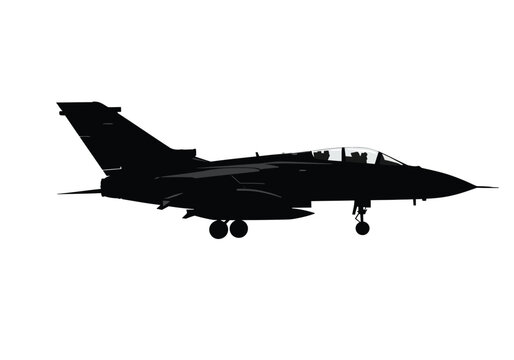 Panavia tornado silhouette. This image shows a black silhouette of a Panavia Tornado, a twin-engine, variable-sweep wing military aircraft. Vector clipart illustration design.