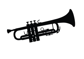 Trumpet silhouette. This image features a black trumpet silhouette, a brass instrument often used in jazz and classical music. Vector clipart illustration design.