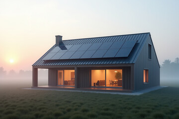 Modern Solar Powered House, Eco Friendly Sustainable Architecture, Clean Energy Living