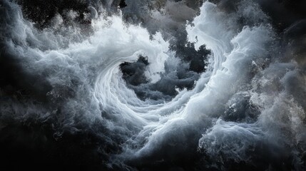 Obraz premium Abstract 3D Rendering of a Powerful Whitish Grey Wave Swirling in a Dark Background