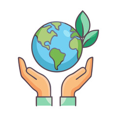 Earth with Hands and Leaf - Global Green Action Icon