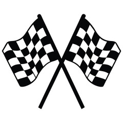 Illustrate two crossed, waving black and white checkered flags with white background.