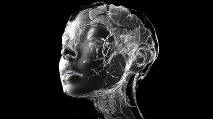 Abstract Water Head Sculpture: A 3D Render of a Human Head