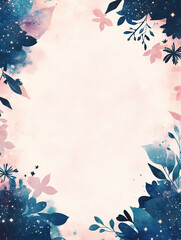 Dreamy floral border design with a soft pink and blue watercolor background. Perfect for invitations, cards, or social media posts.