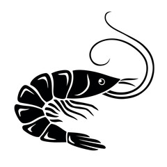 Shrimp vector icon. Seafood logo, sign and symbol. Sea animal Caridea. Shrimp silhouette. Fresh sea shrimp. Illustration isolated on white background..eps