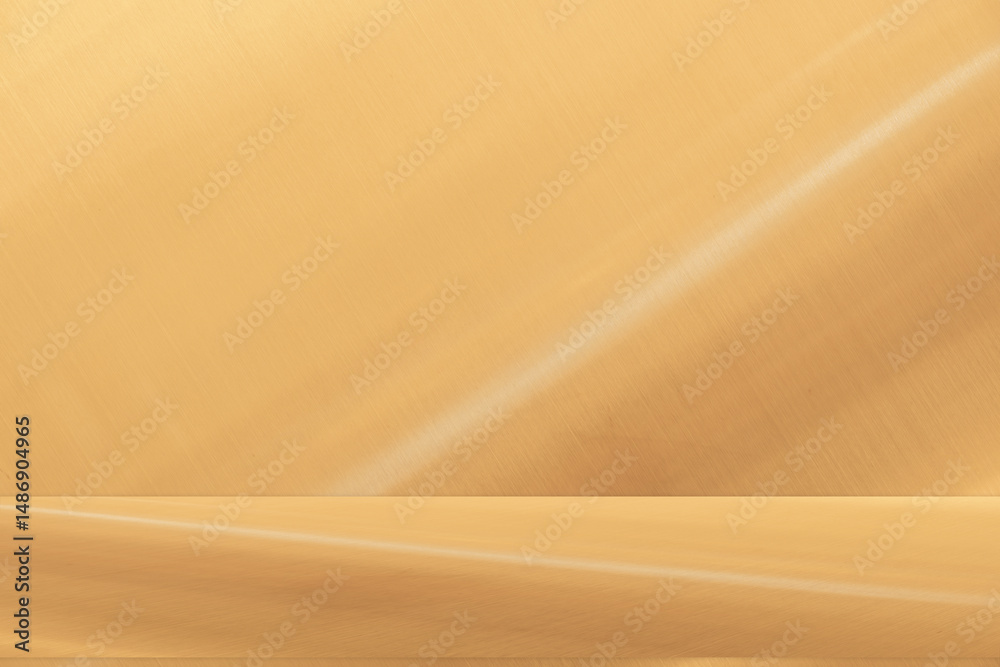 Poster Wall interior background, studio  and backdrops show products. with shadow from window color gold and white. background for text insertion and presentation of product 