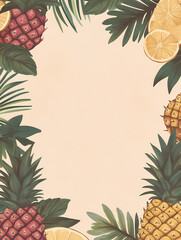 A tropical-themed frame featuring pineapples and citrus fruits. Perfect for summer designs or invitations!