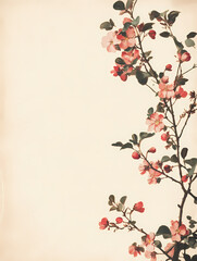 Delicate pink blossoms on a branch against a creamy backdrop. A gentle, romantic image perfect for spring or wedding themes.