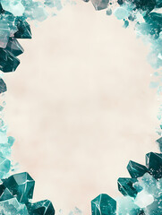 Teal crystals frame a soft beige background. Elegant and ethereal, this design is perfect for invitations, cards, or websites.