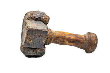 Weathered wooden-handled hammer, showing age and use