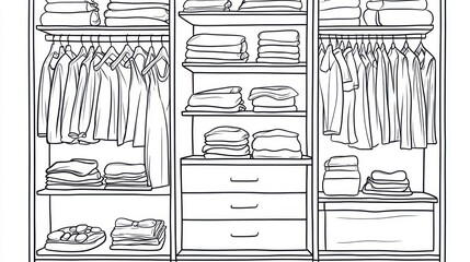 Organized walk-in closet interior illustration