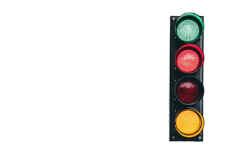 Vertical traffic signal with green, red, red, and amber lights