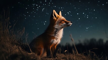 Obraz premium Fox at night under stars