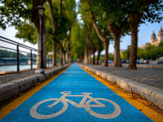Tranquil blue bicycle lane vista