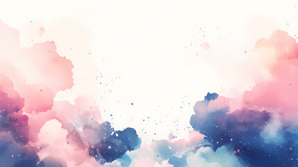 Dreamy watercolor cloudscape in soft pink, blue, and white hues. Perfect for adding a touch of ethereal beauty to any design project.