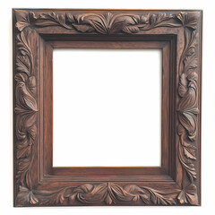 Intricate hand-carved wooden picture frame, rich dark brown, ornate floral details. Perfect for adding a touch of elegance to any artwork.