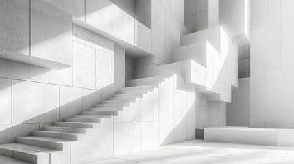 Obraz premium Abstract White Geometric Architecture with Staircase and Light Shadows
