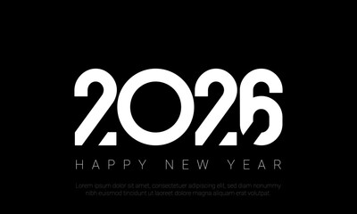 2026 happy new year template design on black background.
