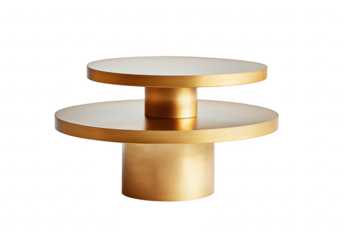 Luxury gold two tier round display stand with modern geometric design for product presentation isolated on a transparent background