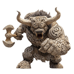 Fototapeta premium Stone Minotaur Warrior with Axe - 3D Render on