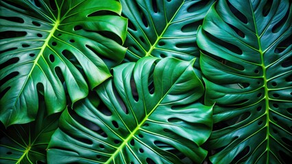 Monstera Leaf Pattern Wallpaper, Tropical Plant Background, Green Leaf Texture,  Rule of Thirds Photography, Botanical Print Design