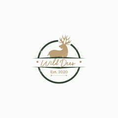 Wild deer logo template in oudoor style. Vintage deer logo concept