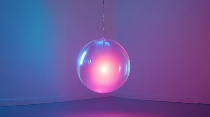 Luminous transparent sphere hanging pink and purple gradient modern abstract art interior design