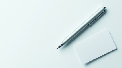 Silver pen and blank white card mockup minimal business stationery design
