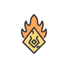 Stylized Icon Representing Burning Ancient Tablet With Tribal Symbol