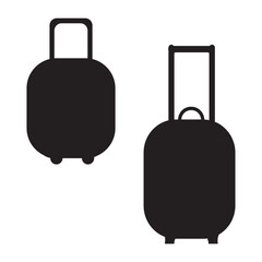 Black Silhouette Luggage Icons Set with Handle and Wheels Isolated on White Background
