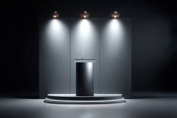 Realistic illuminated podium mockup, perfect for displaying awards with spotlights on the stage.