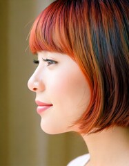 Fototapeta premium 茶髪のショートカットの女性のクローズアップ