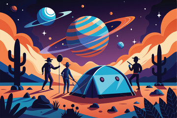 Space Explorers Encamp Amidst the Cosmic Expanse