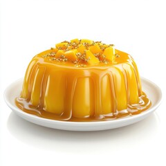 A different delicious caramelized mango pudding with a glossy mango glaze
