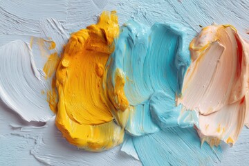 Soft orange, pale yellow, and light blue strokes on canvas form a delicate, abstract design for banners.