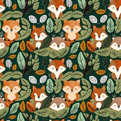 illustrated forest animals nestled among trees