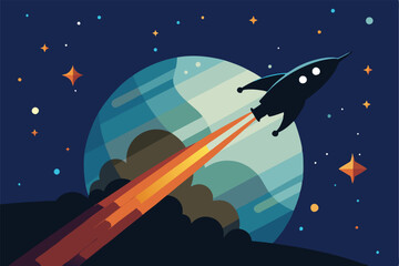 Cosmic Voyage: Silhouette of a Spaceship Soaring through a Starry Canvas