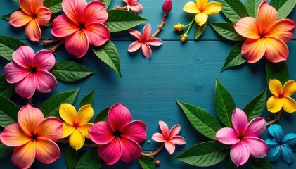 Vibrant Hawaiian lei of colorful flowers Perfect for travel, tropical, summer themes , colorful, hibiscus, decoration