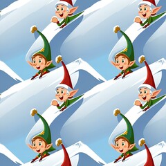 illustrated elves sliding on snow hills