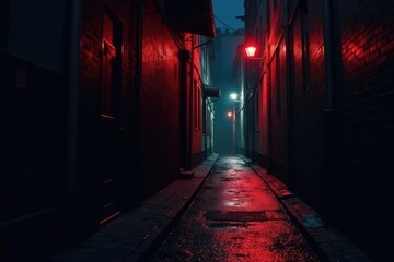 Close-up of a shadowy alleyway, dimly lit, hinting at criminal activity , suspense, low light