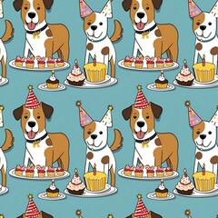 illustrated dogs at a birthday party