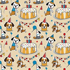 illustrated dogs at a birthday party