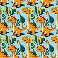 illustrated dinosaurs in a childlike style