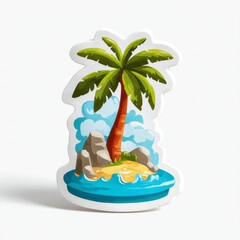 Obraz premium Tropical Island Palm Tree Sticker Illustration